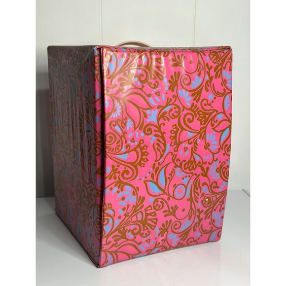 VTG 60s Mod Pink & Blue Floral Wig Storage Box Vinyl Carry Case Wig Stand READ - Picture 7 of 7